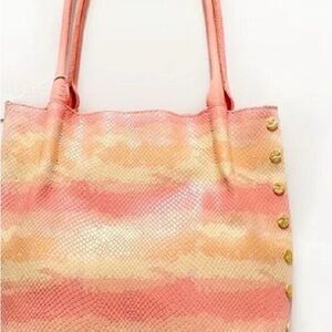Hammitt Oliver Pink Himalayan Snake Brushed Gold Tote Handbag Medium